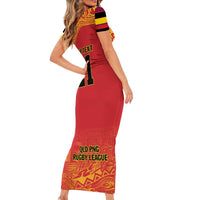 Queensland Papua New Guinea Custom Short Sleeve Bodycon Dress All Red Pacific PNG Tribal Style LT9 - Polynesian Pride