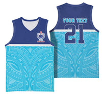Queensland Samoa Custom Basketball Jersey Blue Pacific Polynesian Tribal Pattern - Polynesian Pride
