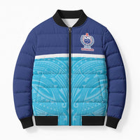 Queensland Samoa Custom Bomber Puffer Jacket Blue Pacific Polynesian Tribal Pattern - Polynesian Pride