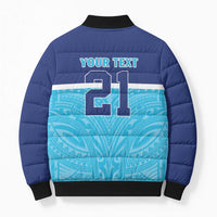 Queensland Samoa Custom Bomber Puffer Jacket Blue Pacific Polynesian Tribal Pattern - Polynesian Pride