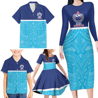 Queensland Samoa Custom Family Matching Long Sleeve Bodycon Dress and Hawaiian Shirt Blue Pacific Polynesian Tribal Pattern LT9 - Polynesian Pride