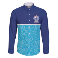 Queensland Samoa Custom Family Matching Off The Shoulder Long Sleeve Dress and Hawaiian Shirt Blue Pacific Polynesian Tribal Pattern LT9 Dad's Shirt - Long Sleeve Blue - Polynesian Pride