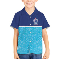 Queensland Samoa Custom Family Matching Off The Shoulder Long Sleeve Dress and Hawaiian Shirt Blue Pacific Polynesian Tribal Pattern LT9 Son's Shirt Blue - Polynesian Pride