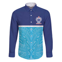 Queensland Samoa Custom Family Matching Short Sleeve Bodycon Dress and Hawaiian Shirt Blue Pacific Polynesian Tribal Pattern LT9 Dad's Shirt - Long Sleeve Blue - Polynesian Pride