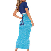 Queensland Samoa Custom Family Matching Short Sleeve Bodycon Dress and Hawaiian Shirt Blue Pacific Polynesian Tribal Pattern LT9 - Polynesian Pride