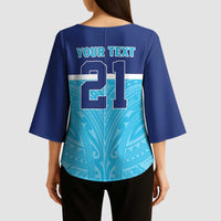 Queensland Samoa Custom Kimono Sleeve Blouse Blue Pacific Polynesian Tribal Pattern - Polynesian Pride