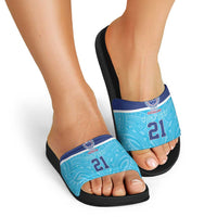 Queensland Samoa Custom Slide Sandals Blue Pacific Polynesian Tribal Pattern - Polynesian Pride