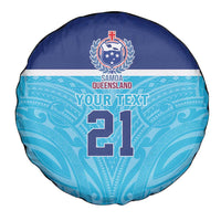 Queensland Samoa Custom Spare Tire Cover Blue Pacific Polynesian Tribal Pattern