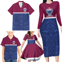 Queensland Samoa Custom Family Matching Long Sleeve Bodycon Dress and Hawaiian Shirt Maroon-Blue Pacific Polynesian Tribal Pattern LT9 - Polynesian Pride