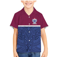 Queensland Samoa Custom Family Matching Mermaid Dress and Hawaiian Shirt Maroon-Blue Pacific Polynesian Tribal Pattern LT9 Son's Shirt Dark Blue - Polynesian Pride