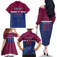 Queensland Samoa Custom Family Matching Off The Shoulder Long Sleeve Dress and Hawaiian Shirt Maroon-Blue Pacific Polynesian Tribal Pattern LT9 - Polynesian Pride