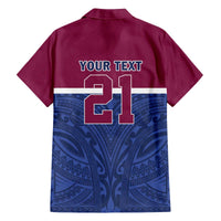 Queensland Samoa Custom Family Matching Off The Shoulder Long Sleeve Dress and Hawaiian Shirt Maroon-Blue Pacific Polynesian Tribal Pattern LT9 - Polynesian Pride