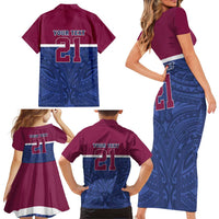 Queensland Samoa Custom Family Matching Short Sleeve Bodycon Dress and Hawaiian Shirt Maroon-Blue Pacific Polynesian Tribal Pattern LT9 - Polynesian Pride