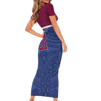 Queensland Samoa Custom Family Matching Short Sleeve Bodycon Dress and Hawaiian Shirt Maroon-Blue Pacific Polynesian Tribal Pattern LT9 - Polynesian Pride