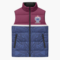 Queensland Samoa Custom Sleeveless Puffer Jacket Maroon-Blue Pacific Polynesian Tribal Pattern - Polynesian Pride