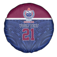 Queensland Samoa Custom Spare Tire Cover Maroon-Blue Pacific Polynesian Tribal Pattern