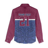 Queensland Samoa Custom Women Casual Shirt Maroon-Blue Pacific Polynesian Tribal Pattern