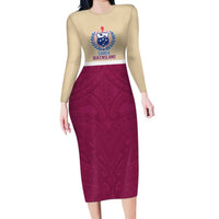 Queensland Samoa Custom Family Matching Long Sleeve Bodycon Dress and Hawaiian Shirt Maroon Pacific Polynesian Tribal Pattern LT9 Mom's Dress Maroon - Polynesian Pride