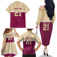 Queensland Samoa Custom Family Matching Off The Shoulder Long Sleeve Dress and Hawaiian Shirt Maroon Pacific Polynesian Tribal Pattern LT9 - Polynesian Pride