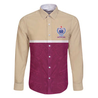 Queensland Samoa Custom Family Matching Off The Shoulder Long Sleeve Dress and Hawaiian Shirt Maroon Pacific Polynesian Tribal Pattern LT9 Dad's Shirt - Long Sleeve Maroon - Polynesian Pride