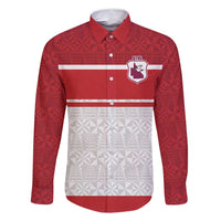 Queensland Tonga Custom Family Matching Long Sleeve Bodycon Dress and Hawaiian Shirt QLD with Tongan Ngatu Pattern LT9 Dad's Shirt - Long Sleeve Red - Polynesian Pride