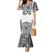 Personalised Tonga 676 Family Matching Mermaid Dress and Hawaiian Shirt Tribal Kupesi Ngatu Unique LT9 Mom's Dress White - Polynesian Pride