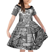 Personalised Tonga 676 Family Matching Puletasi and Hawaiian Shirt Tribal Kupesi Ngatu Unique LT9 Daughter's Dress White - Polynesian Pride