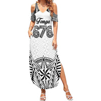 Personalised Tonga 676 Family Matching Summer Maxi Dress and Hawaiian Shirt Tribal Kupesi Ngatu Unique LT9 Mom's Dress White - Polynesian Pride