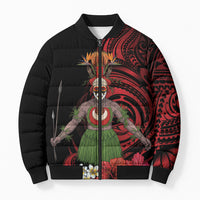 Huli Wigmen Tribe Hela Province Bomber Puffer Jacket Papua New Guinea Indigenous Pattern LT9 Unisex Black - Polynesian Pride