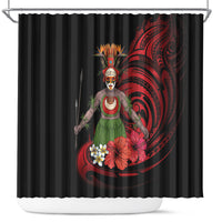 Huli Wigmen Tribe Hela Province Shower Curtain Papua New Guinea Indigenous Pattern LT9 Black - Polynesian Pride