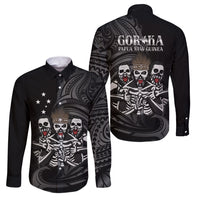 Skeleton Tribe Simbu Province Family Matching Tank Maxi Dress and Hawaiian Shirt Papua New Guinea Indigenous Pattern LT9 Dad's Shirt - Long Sleeve Black - Polynesian Pride