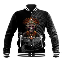 Mokomoko Tribe Eastern Highlands Province Baseball Jacket Papua New Guinea Indigenous Pattern LT9 Unisex Black - Polynesian Pride