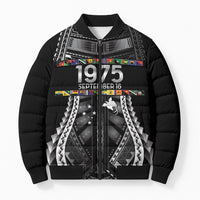Independen Stet bilong Papua Niugini 1975 Bomber Puffer Jacket Black Tribal Papua New Guinea Province Flag LT9 Unisex Black - Polynesian Pride