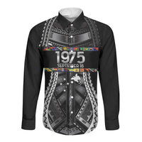 Independen Stet bilong Papua Niugini 1975 Long Sleeve Button Shirt Black Tribal Papua New Guinea Province Flag LT9 Unisex Black - Polynesian Pride