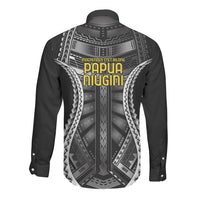Independen Stet bilong Papua Niugini 1975 Long Sleeve Button Shirt Black Tribal Papua New Guinea Province Flag LT9 - Polynesian Pride