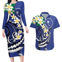 FSM Chuuk State Polynesian Shark Tattoo Personalised Couples Matching Long Sleeve Bodycon Dress and Hawaiian Shirt LT9 Blue - Polynesian Pride