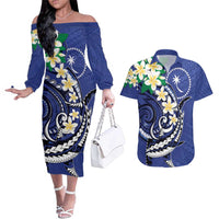 FSM Chuuk State Polynesian Shark Tattoo Personalised Couples Matching Off The Shoulder Long Sleeve Dress and Hawaiian Shirt LT9 Blue - Polynesian Pride
