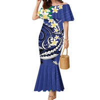 FSM Chuuk State Polynesian Shark Tattoo Personalised Family Matching Mermaid Dress and Hawaiian Shirt LT9 Mom's Dress Blue - Polynesian Pride