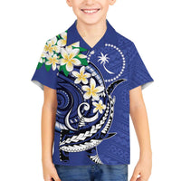 FSM Chuuk State Polynesian Shark Tattoo Personalised Family Matching Puletasi and Hawaiian Shirt LT9 Son's Shirt Blue - Polynesian Pride