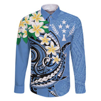FSM Kosrae Polynesian Shark Tattoo Personalised Family Matching Off The Shoulder Long Sleeve Dress and Hawaiian Shirt LT9 Dad's Shirt - Long Sleeve Blue - Polynesian Pride