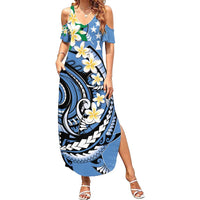 FSM Kosrae Polynesian Shark Tattoo Personalised Family Matching Summer Maxi Dress and Hawaiian Shirt LT9 Mom's Dress Blue - Polynesian Pride
