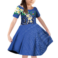FSM Pohnpei Polynesian Shark Tattoo Personalised Family Matching Off Shoulder Short Dress and Hawaiian Shirt LT9 Daughter's Dress Blue - Polynesian Pride