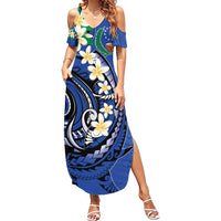 FSM Pohnpei Polynesian Shark Tattoo Personalised Family Matching Summer Maxi Dress and Hawaiian Shirt LT9 Mom's Dress Blue - Polynesian Pride