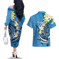 FSM Yap State Polynesian Shark Tattoo Personalised Couples Matching Off The Shoulder Long Sleeve Dress and Hawaiian Shirt LT9 - Polynesian Pride
