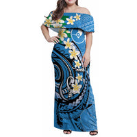 FSM Yap State Polynesian Shark Tattoo Personalised Family Matching Off Shoulder Maxi Dress and Hawaiian Shirt LT9 Mom's Dress Blue - Polynesian Pride