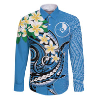 FSM Yap State Polynesian Shark Tattoo Personalised Family Matching Off Shoulder Short Dress and Hawaiian Shirt LT9 Dad's Shirt - Long Sleeve Blue - Polynesian Pride