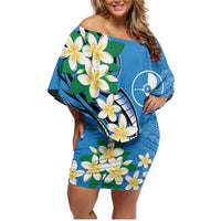 FSM Yap State Polynesian Shark Tattoo Personalised Family Matching Off Shoulder Short Dress and Hawaiian Shirt LT9 Mom's Dress Blue - Polynesian Pride