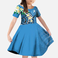 FSM Yap State Polynesian Shark Tattoo Personalised Family Matching Tank Maxi Dress and Hawaiian Shirt LT9 Daughter's Dress Blue - Polynesian Pride