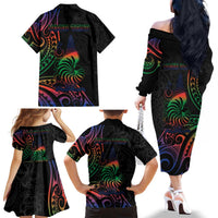 New Caledonia Polynesian Tatoo Personalised Family Matching Off The Shoulder Long Sleeve Dress and Hawaiian Shirt LT9 - Polynesian Pride