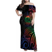 New Caledonia Polynesian Tatoo Personalised Family Matching Off Shoulder Maxi Dress and Hawaiian Shirt LT9 Mom's Dress Black - Polynesian Pride